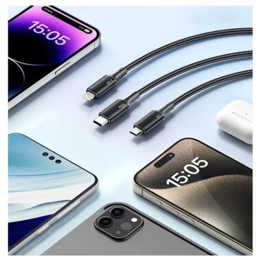 Дата кабель USB 2.0 AM to Lightning + Micro 5P + USB-C 1.2m 100W Essager (EXCMTL-JJ01-P) фото №4