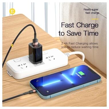 Дата кабель USB 2.0 AM to Lightning 1.0m 2.4A black Essager (EXCL-XC01) фото №3