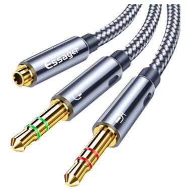 Кабель мультимедийный 3.5mm F to 2x3.5mm M 0.25m black Essager (EYPS35-TLB0G) фото №1