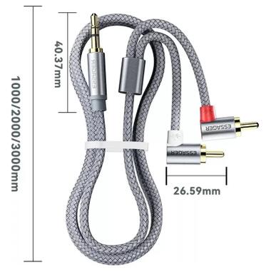 Кабель мультимедийный 3.5mm M to 2xRCA M 2.0m 90° corner Essager (EYPWT-MYA0G-P) фото №3