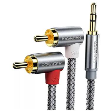 Кабель мультимедийный 3.5mm M to 2xRCA M 2.0m 90° corner Essager (EYPWT-MYA0G-P) фото №1