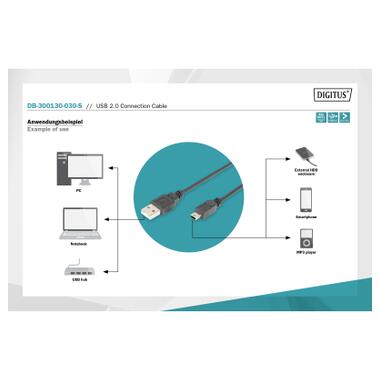 Дата кабель USB 2.0 AM to Mini 5P 3.0m black Digitus (AK-300130-030-S) фото №3