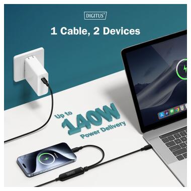 Дата кабель USB-C to 2xUSB-C 1.8m 140W black Digitus (AK-300170-018-S) фото №6
