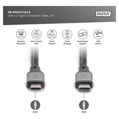 Дата кабель USB-C to USB-C 1.0m USB 4.0 black Digitus (DB-300443-010-S) фото №6