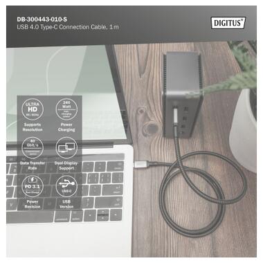 Дата кабель USB-C to USB-C 1.0m USB 4.0 black Digitus (DB-300443-010-S) фото №8
