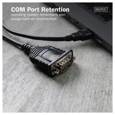 Кабель для передачи данных USB 2.0 AM to COM 1.8m DB9 RS232 FT232RNL black Digitus (DA-70172) фото №5