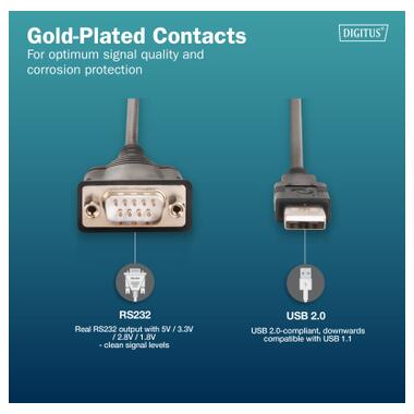 Кабель для передачи данных USB 2.0 AM to COM 1.8m DB9 RS232 FT232RNL black Digitus (DA-70172) фото №3