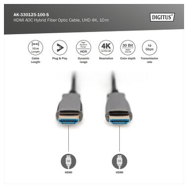 Кабель мультимедийный HDMI M to HDMI M 10m 4K AOC hybrid-fiber black Digitus (AK-330125-100-S) фото №4