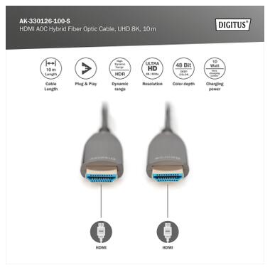 Кабель мультимедийный HDMI M to HDMI M 10m 8K AOC hybrid-fiber black Digitus (AK-330126-100-S) фото №2