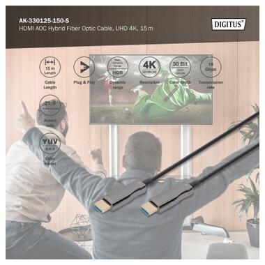 Кабель мультимедийный HDMI M to HDMI M 15m 4K AOC hybrid-fiber black Digitus (AK-330125-150-S) фото №8