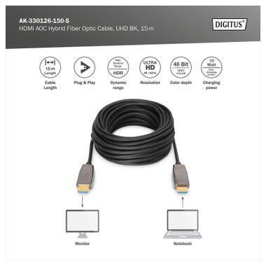 Кабель мультимедийный HDMI M to HDMI M 15m 8K AOC hybrid-fiber black Digitus (AK-330126-150-S) фото №5