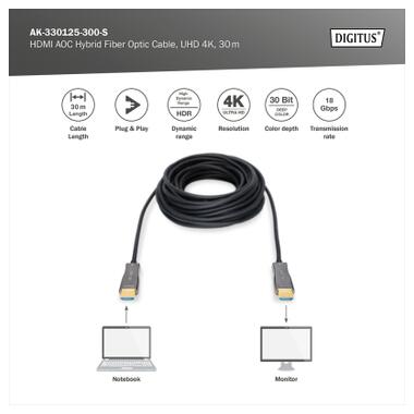 Кабель мультимедийный HDMI M to HDMI M 30m 4K AOC hybrid-fiber black Digitus (AK-330125-300-S) фото №4