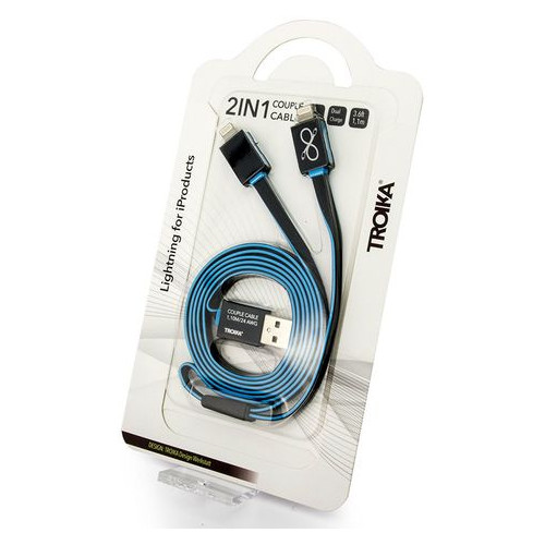 Зарядний кабель Apple lighting для двох пристроїв, синій фото №3