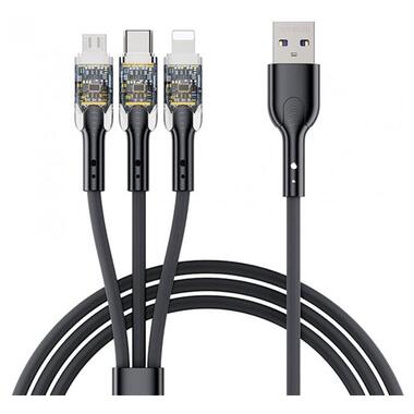 Кабель Proda PD-B94th USB - Lightning/microUSB/USB-C 3A, 1.2м, Black (PD-B94th-BK) фото №1