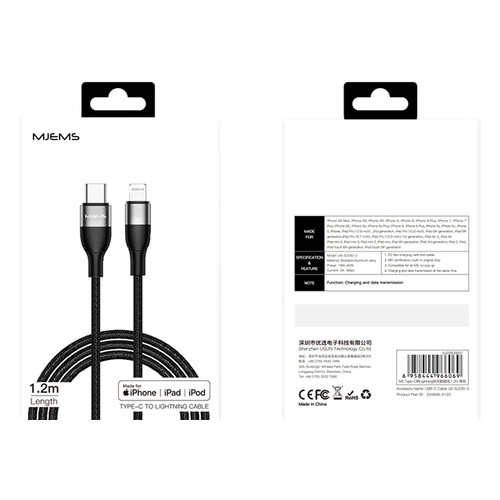 Дата кабель MJEMS US-SJ330 M2 Type-C to Lightning Fast Charging Cable 1.2m Чорний фото №8