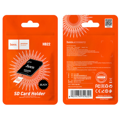 Перехідник Hoco HB22 TF to SD card holder Black фото №4