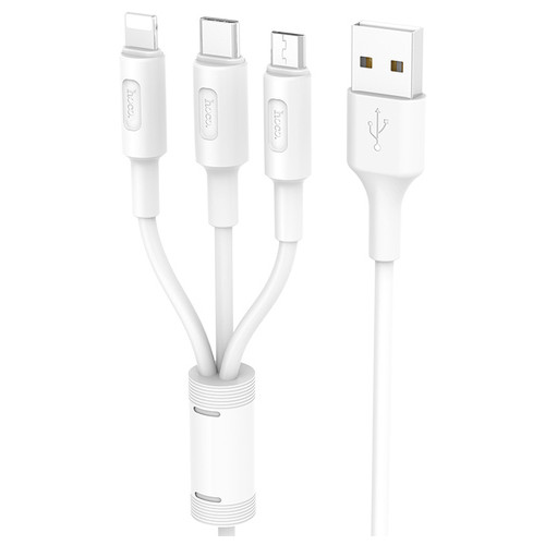 Кабель Hoco X25 USB Type-C microUSB Lightning USB 2A 1m White (6957531080176) фото №1