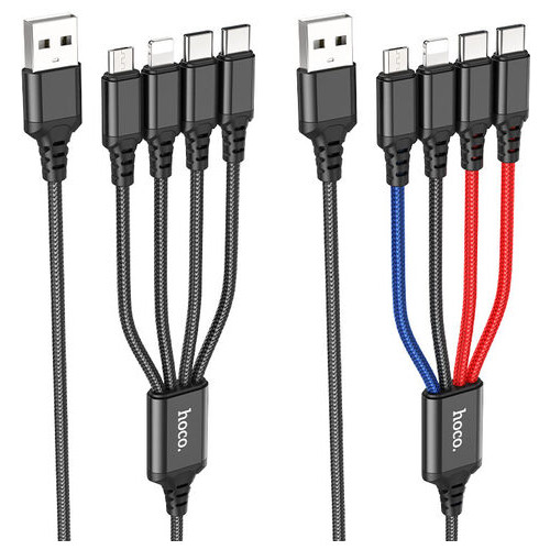 Кабель Hoco X76 USB Micro/Lightning/2хType-C 2A 1m Black Red Blue (6931474768650) фото №3