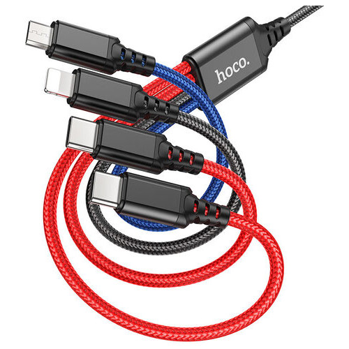 Кабель Hoco X76 USB Micro/Lightning/2хType-C 2A 1m Black Red Blue (6931474768650) фото №1