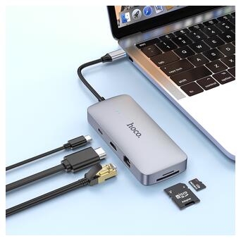 Кабель Hoco HB32 Type-C HDMI/Type-C/USB3.0/USB2.0 * 2/RJ45/SD/TF 100W 0,18 м Metal Gray (6931474791320) фото №5