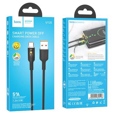 Дата кабель Hoco U120 Transparent explore intelligent power-off USB to Type-C 5A, 1.2 м Black фото №6
