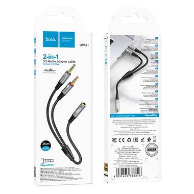 Кабель HOCO 2-in-1 3.5 headset audio adapter Cable UPA21 (female to 2male) |0.25M| черный фото №9