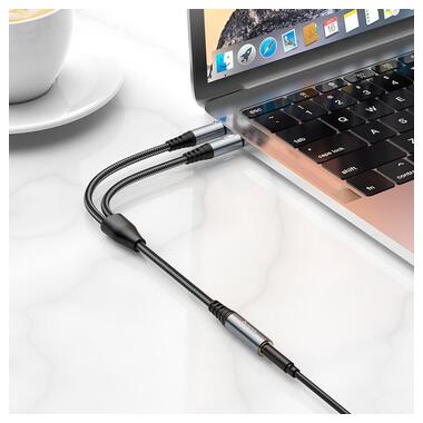 Кабель HOCO 2-in-1 3.5 headset audio adapter Cable UPA21 (female to 2male) |0.25M| черный фото №8