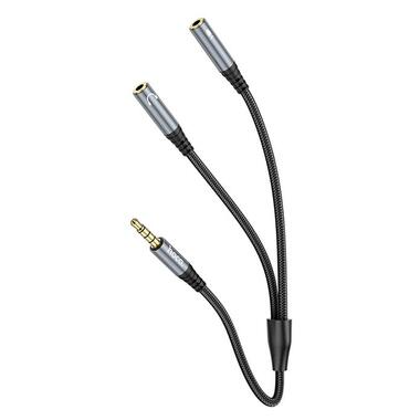 Кабель HOCO 2-in-1 3.5 headset audio adapter Cable UPA21 (male to 2female) |0.25M| черный фото №1