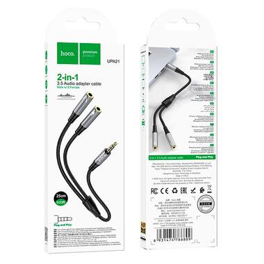 Кабель HOCO 2-in-1 3.5 headset audio adapter Cable UPA21 (male to 2female) |0.25M| черный фото №9
