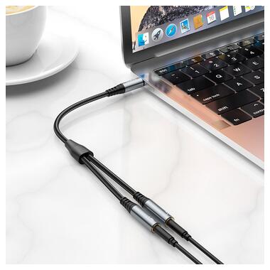 Кабель HOCO 2-in-1 3.5 headset audio adapter Cable UPA21 (male to 2female) |0.25M| черный фото №8