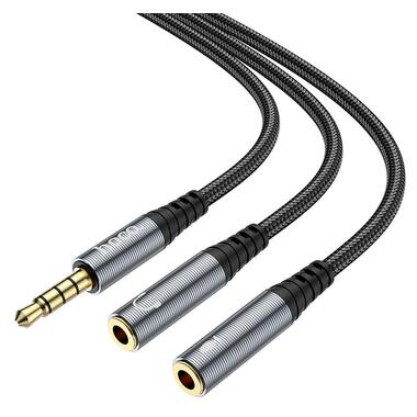 Кабель HOCO 2-in-1 3.5 headset audio adapter Cable UPA21 (male to 2female) |0.25M| черный фото №4