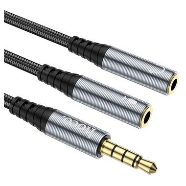 Кабель HOCO 2-in-1 3.5 headset audio adapter Cable UPA21 (male to 2female) |0.25M| черный фото №2