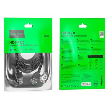 Кабель HOCO Cutting-edge HDTV 2.0 male-to-male 4K HD data cable US09 (L=3M) черный фото №8