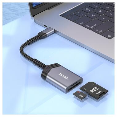 Переходник HOCO 2-in-1 Card reader Type-C UA25 серый фото №7