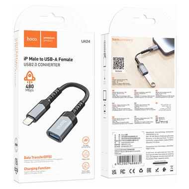 Переходник Hoco iP male to USB female 2.0 converter UA24 серый фото №2