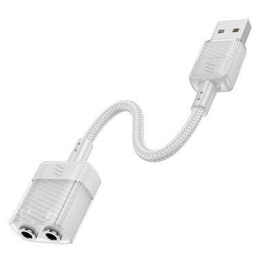 Переходник HOCO Spirit 2-in-1 transparent external sound card for earphones USB to 3.5 mm серый фото №2