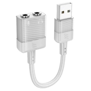 Переходник HOCO Spirit 2-in-1 transparent external sound card for earphones USB to 3.5 mm серый фото №1