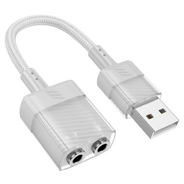 Переходник HOCO Spirit 2-in-1 transparent external sound card for earphones USB to 3.5 mm серый фото №3