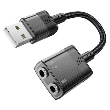 Переходник HOCO Spirit 2-in-1 transparent external sound card for earphones USB to 3.5 mm LS37 черный фото №5