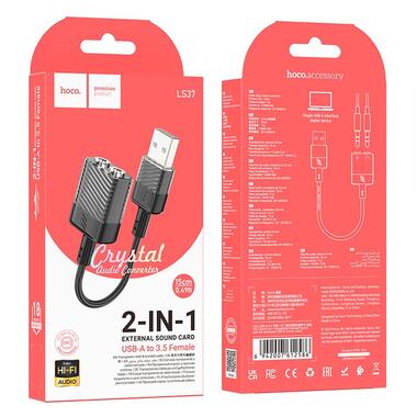 Переходник HOCO Spirit 2-in-1 transparent external sound card for earphones USB to 3.5 mm LS37 черный фото №3