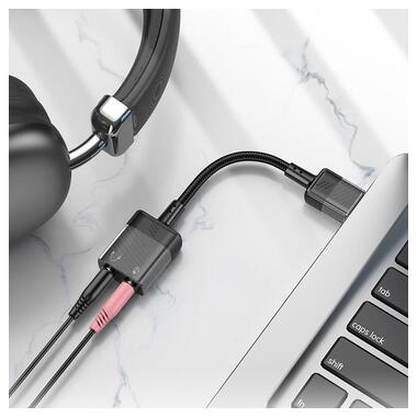 Переходник HOCO Spirit 2-in-1 transparent external sound card for earphones USB to 3.5 mm LS37 черный фото №4
