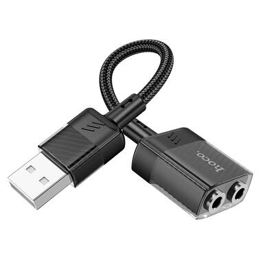 Переходник HOCO Spirit 2-in-1 transparent external sound card for earphones USB to 3.5 mm LS37 черный фото №2
