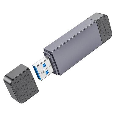 Переходник HOCO Spirit 2-in-1 USB / Type-C 3.0 Card reader HB45 серый фото №4