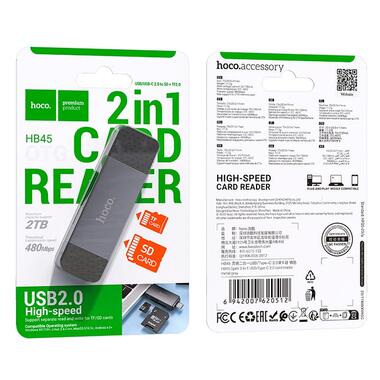 Переходник HOCO Spirit 2-in-1 USB 2.0 Card reader HB45 серый фото №7