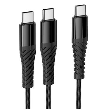 Кабель HOCO X123 Victory 2-in-1 charging cable(C to C+C) Black (6942007663595) фото №1