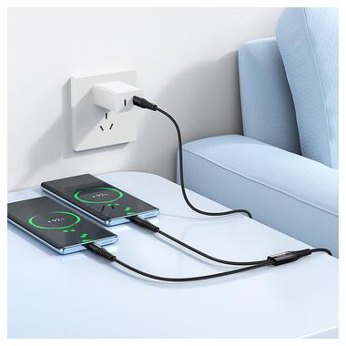 Кабель HOCO X123 Victory 2-in-1 charging cable(C to C+C) Black (6942007663595) фото №8