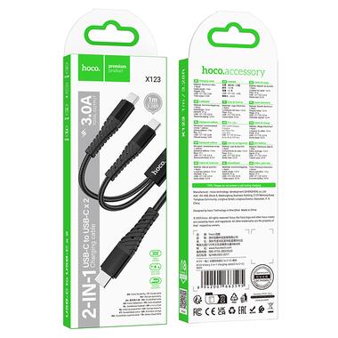 Кабель HOCO X123 Victory 2-in-1 charging cable(C to C+C) Black (6942007663595) фото №2
