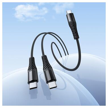 Кабель HOCO X123 Victory 2-in-1 charging cable(C to C+C) Black (6942007663595) фото №9