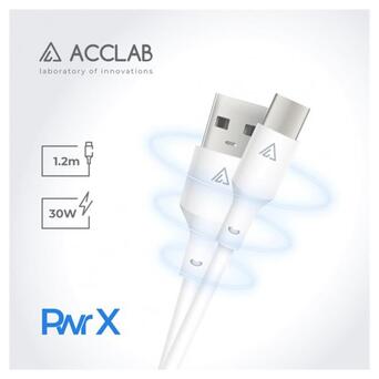 Кабель ACCLAB PwrX USB-USB Type-C 1.2 м 30W White (1283126559532) фото №2
