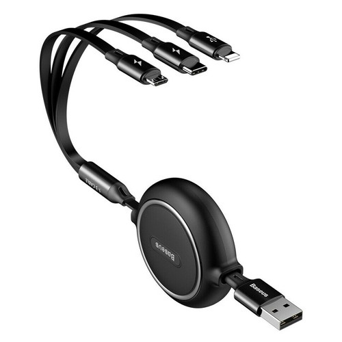 Дата кабель Baseus USB-Micro + Lightning + Type-C 3.5А 1.2 м чорний фото №1